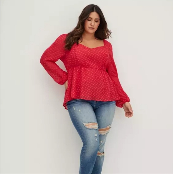 ⚘️⚘️Torrid 3x Peplum Chiffon Clip Heart Blouse - Picture 1 of 5